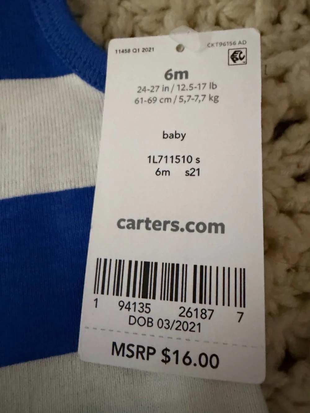 NWT 6MO Carter's Blue-White Shark  Bum Sleeveless Romper